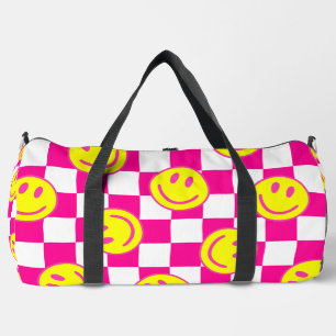 rosa glückliches Gesicht check groovy Duffle Bag
