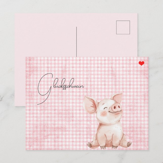 rosa Glücksschwein-Karte Postcard Postkarte (Vorne/Hinten)