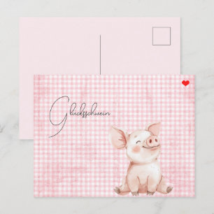 rosa Glücksschwein-Karte Postcard Postkarte