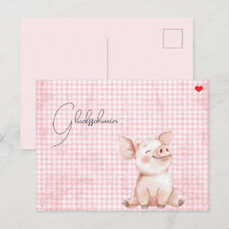 rosa Glücksschwein-Karte Postcard Postkarte