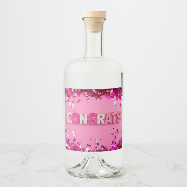 Rosa "Glückwunsch"-Lebensmittelkennzeichnung Alkoholflaschenetikett (Vorderseite)