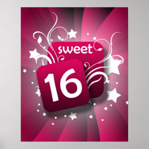 Rosa glühende Wirbel und Sterne Süß 16 Poster