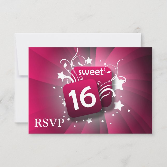 Rosa glühende Wirbel und Sterne Süß 16 RSVP Karte (Vorderseite)