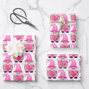 Rosa Gnome Herzen Waldland Skandinavisch Süß Geschenkpapier Set