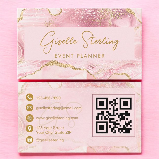 Rosa Gold Achat Eventplaner QR Code Visitenkarte (Von Creator hochgeladen)