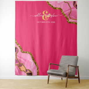 Rosa & Gold Achat-Geoden-Hochzeit Wandteppich