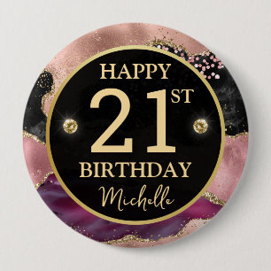 Rosa Gold Achat Glitter Geburtstagsabzeichen Button