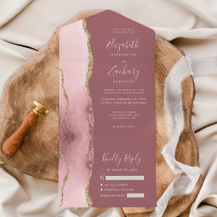 Rosa Gold Achat Staubrose Hochzeit All In One Einladung