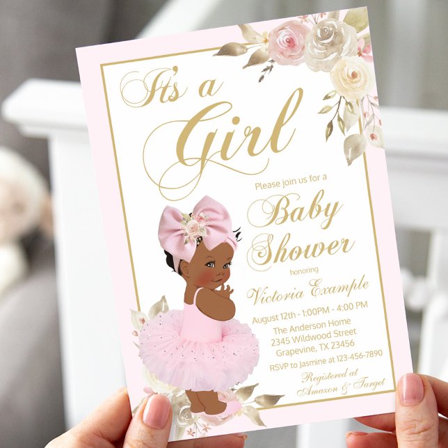 Rosa Gold African Princess Baby Shower Einladung (Von Creator hochgeladen)