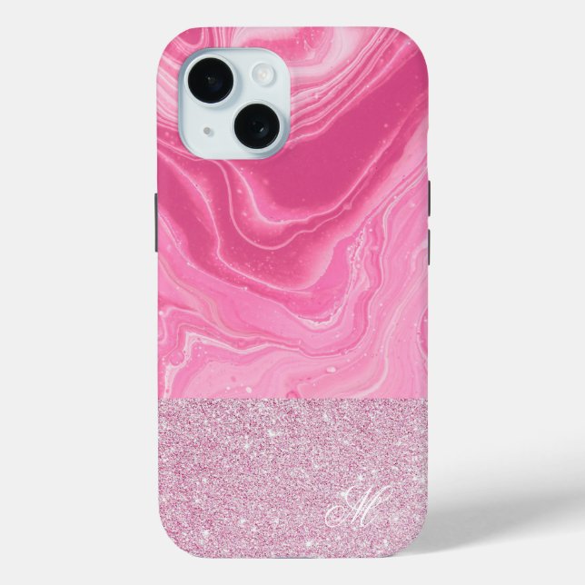 Rosa Gold Agate Glitzern Monogram Case-Mate iPhone Hülle (Rückseite)