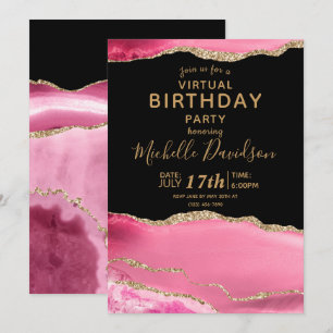 Rosa & Gold Agate Virtual Birthday Einladung