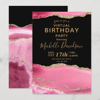 Rosa & Gold Agate Virtual Birthday Einladung