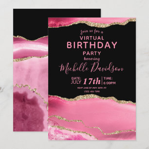 Rosa & Gold Agate Virtual Birthday Einladung