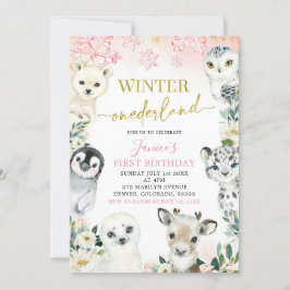 Rosa Gold Arctic Animal Winter Onederland First Einladung