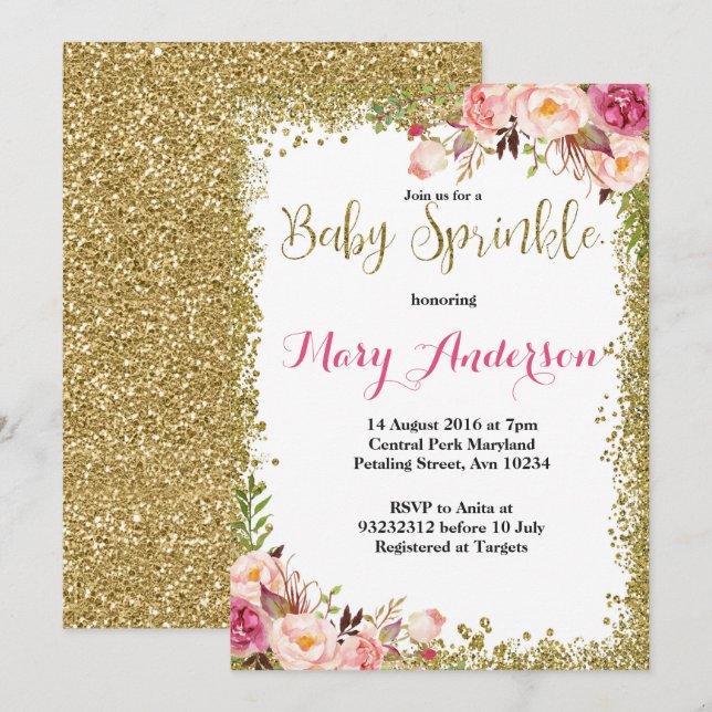Rosa Gold Baby Sprinkle Einladungen (Vorne/Hinten)