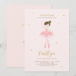 Rosa & Gold Ballerina Geburtstagsfeier Einladung