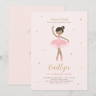Rosa & Gold Ballerina Geburtstagsfeier Einladung