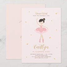 Rosa & Gold Ballerina Geburtstagsfeier Einladung