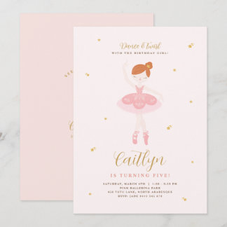 Rosa & Gold Ballerina Geburtstagsfeier Einladung