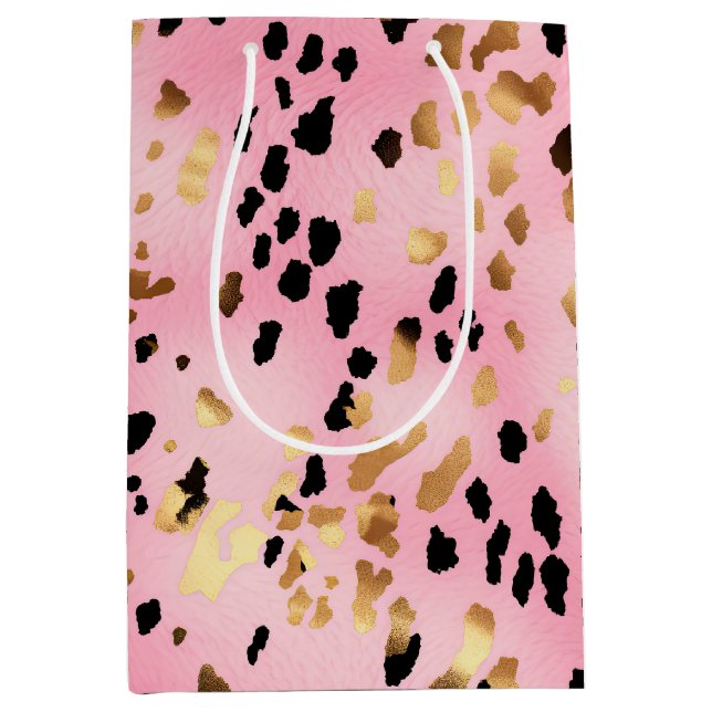 Rosa Gold Black Leopard Print Mittlere Geschenktüte (Vorderseite)