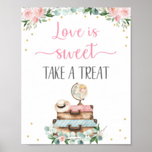 Rosa Gold Blumen Reise Brautparty Geschenk Schild