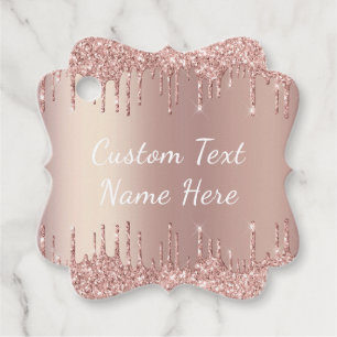 Rosa Gold Blush Glitter-Tropf Geschenkanhänger Tex