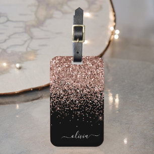 Rosa Gold Blush Pink Schwarz Girly Glitzer Monogra Gepäckanhänger
