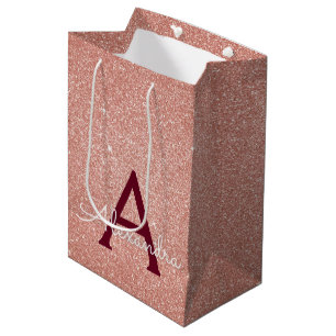 Rosa-Gold-Burgund-Glitzer-Sparkon-Monogramm Mittlere Geschenktüte
