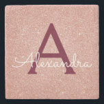 Rosa Gold Burgund Glitzer und Sparkle Monogramm Steinuntersetzer<br><div class="desc">Rosa Rose Gold und Burgund Imitate Glitzer und Sparkle Elegant Stone Tile. Diese Stone Tiles können so angepasst werden,  dass sie Ihren Anfangs- und Vornamen enthalten.</div>