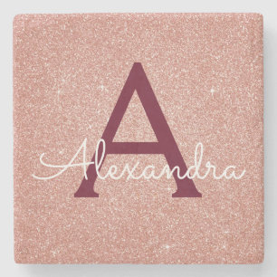 Rosa Gold Burgund Glitzer und Sparkle Monogramm Steinuntersetzer
