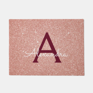 Rosa-Gold-Burgund-Sparkle-Glitzer Monogram Fußmatte
