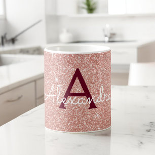 Rosa-Gold-Burgund-Sparkle-Glitzer Monogram Kaffeetasse