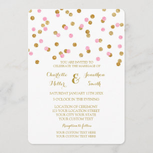 Rosa Gold Confetti Einladungen für Hochzeiten