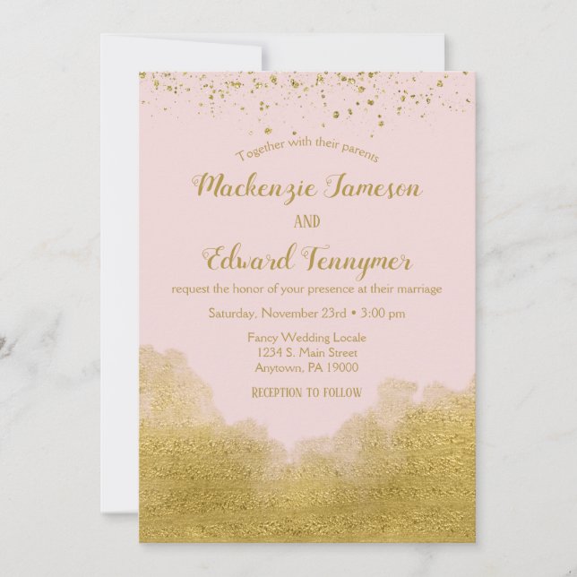 Rosa Gold Confetti Hochzeit Einladung Elegante (Vorderseite)