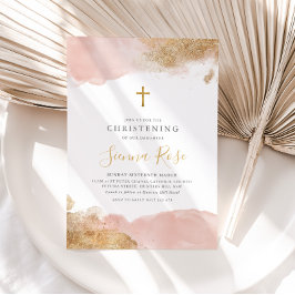 Rosa Gold Cross Girls Taufe Christening Einladung