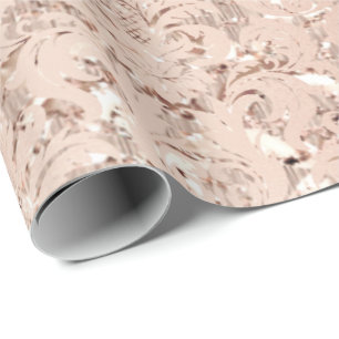 Rosa Gold Crystal Metallic Royal Damask Geschenkpapier