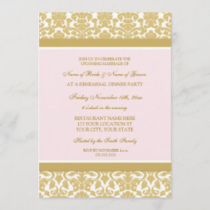 Rosa Gold Damask Probe Dinner Party Einladung