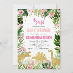 Rosa Gold Dinosaur Baby Shower Einladung