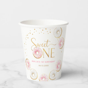 Rosa Gold Donuts Sweet One 1. Geburtstag Pappbecher