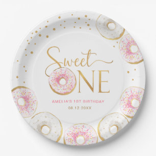 Rosa Gold Donuts Sweet One 1. Geburtstag Pappteller