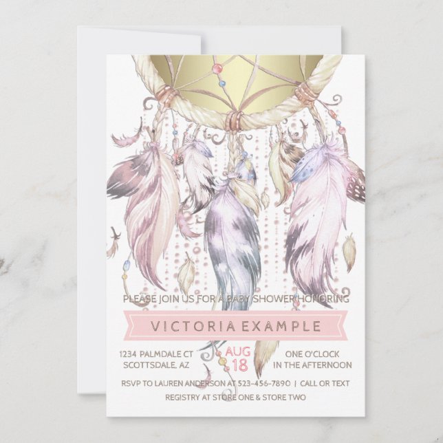Rosa Gold Dream Catcher Baby Shower Einladungen (Vorderseite)