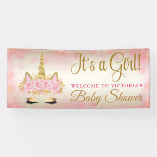 Rosa Gold Einhorn Baby Shower Banner