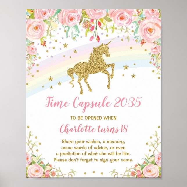 Rosa Gold Einhorn Kapsel Erstbegehrenszeichen Poster (Vorne)