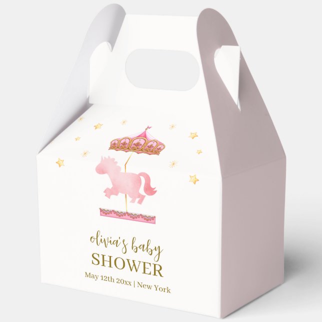 Rosa Gold Elegante Carousel Carnival Baby Dusche Geschenkschachtel (Vorderseite)