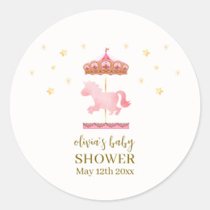 Rosa Gold Elegante Carousel Carnival Baby Dusche Runder Aufkleber