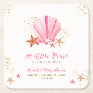 Rosa Gold Elegante Starfish Seashell Baby Dusche Rechteckiger Pappuntersetzer