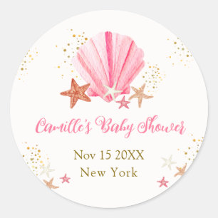 Rosa Gold Elegante Starfish Seashell Baby Dusche Runder Aufkleber