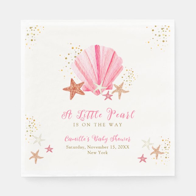 Rosa Gold Elegante Starfish Seashell Baby Dusche Serviette (Vorderseite)