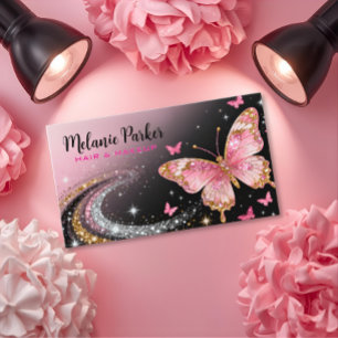 Rosa Gold Eleganter Glitter Schmetterling Visitenkarte