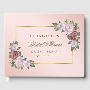 Rosa Gold Floral Brautparty Gästebuch